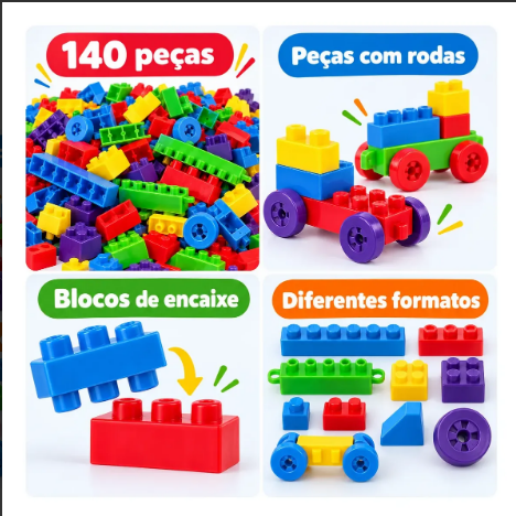 Blocos de Montar Educativo - 140 peças - Imagem 2