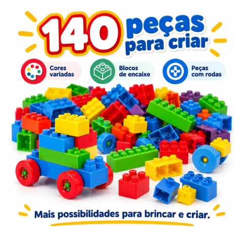 Blocos de Montar Educativo - 140 peças